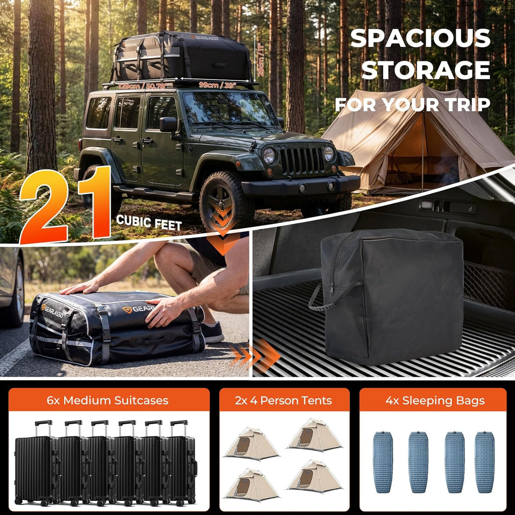 Skiennix Car Roof Bag - 21 Cubic Feet Waterproof Cargo Carrier for SUVs & Vans | Heavy-Duty PVC, Universal Fit