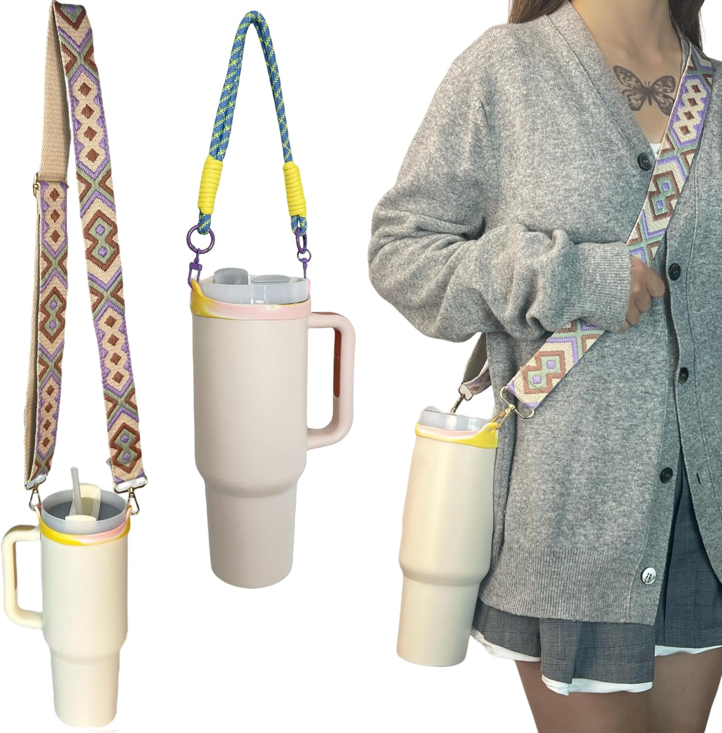 Stanley Cup Removable Water Bottle Carrier Strap - Lanyard Holder for 40/30/20 Oz Tumblers | Purple