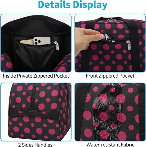 Apenze Small Gym Bag - 14-Inch Lightweight Mini Duffel for Travel & Sports | Polka Dot Pink