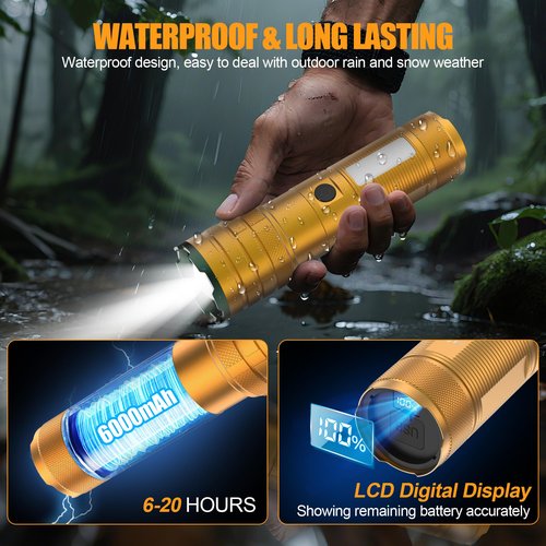 limalnicy Rechargeable Flashlights High Lumens 100,000 Long Lasting, 4 Modes with Side COB Light, Super Bright LED Flashlight USB C Input & Output, Powerful Strong Flash Light for Hiking Camping