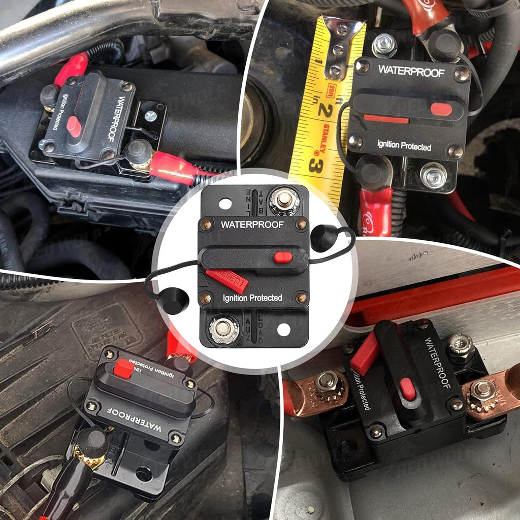 RED WOLF Waterproof 100Amp Circuit Breaker - Inline Fuse with Manual Reset for Marine & ATV 12V-48V DC