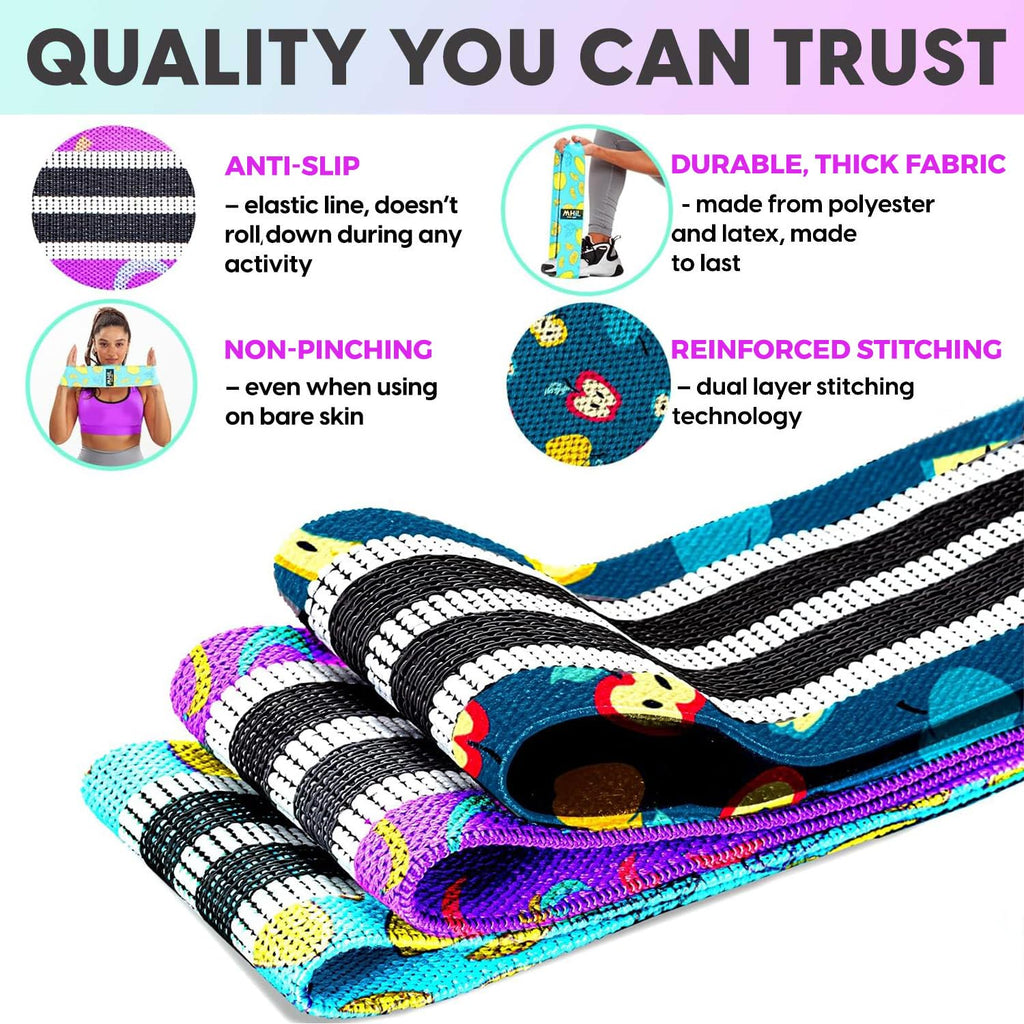Fabric Resistance Bands for Working Out – 4 Durable Exercise Bands for Women & Men, Non-Slip & Non-Pinching Workout Bands – Multiple Resistance Levels Booty Bands for Legs Butt Glutes Hips Abs & More
