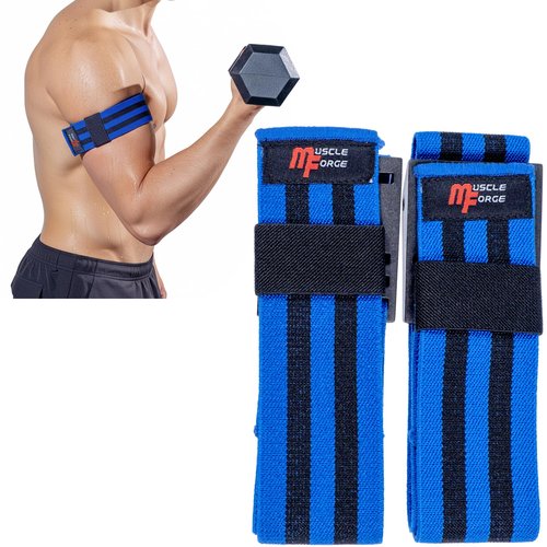 MuscleForge Blood Flow Restriction Bands, 2X Occlusion Bands for Legs, Elastic Bands with Buckle Fasteners for Muscle Building and Pump, BFR Cuffs (Blue)