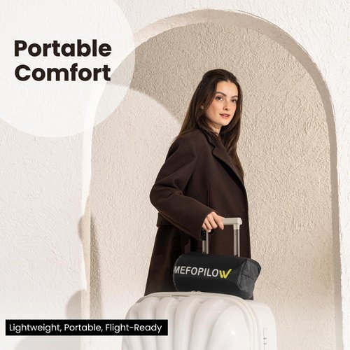 MEFOPILO Memory Foam Travel Pillow with Washable Cover & Carry Bag – Compact, Soft & Breathable Neck Pillow for Airplane, Camping & Car (White- with Extra Gray Cotton Cover, 15.7x9.8x3.9 inches)