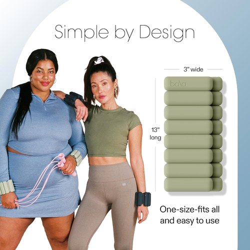 Bala Bangles Adjustable Wrist & Ankle Weights - 1 lb Silicone Set in Sage for Gym, Yoga & Strength Training