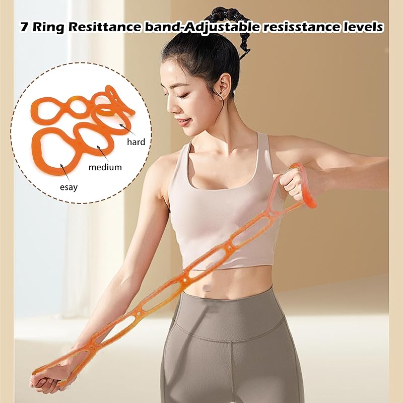 Orange 7-Loop Adjustable Resistance Band Set for Home Workouts – Non-Slip Rubber, Full-Body Fitness