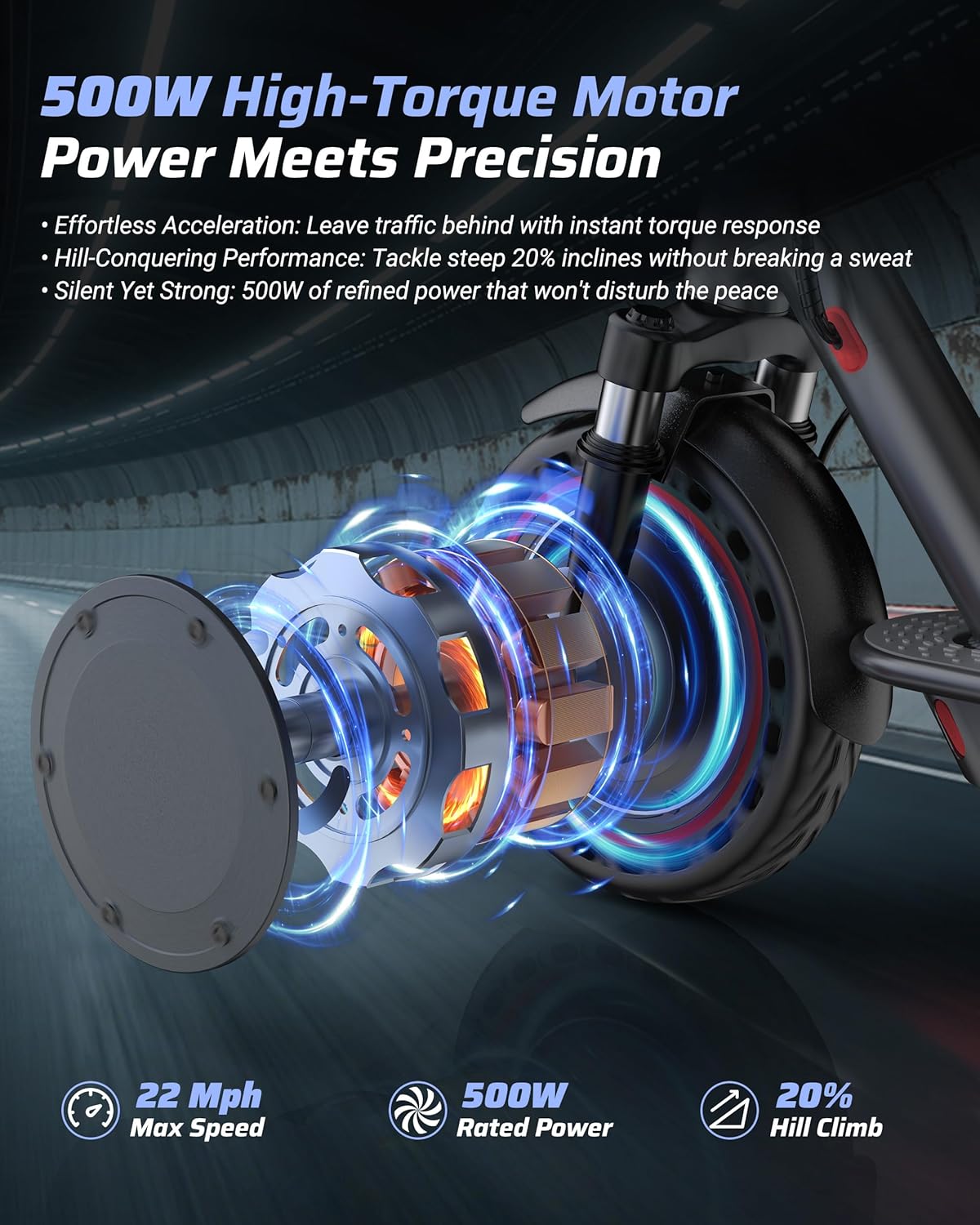 Qlaway Electric Scooter - 350W/500W Motor, 16-22 Miles Range, 8.5"/10" Tires, Dual Braking & Suspension