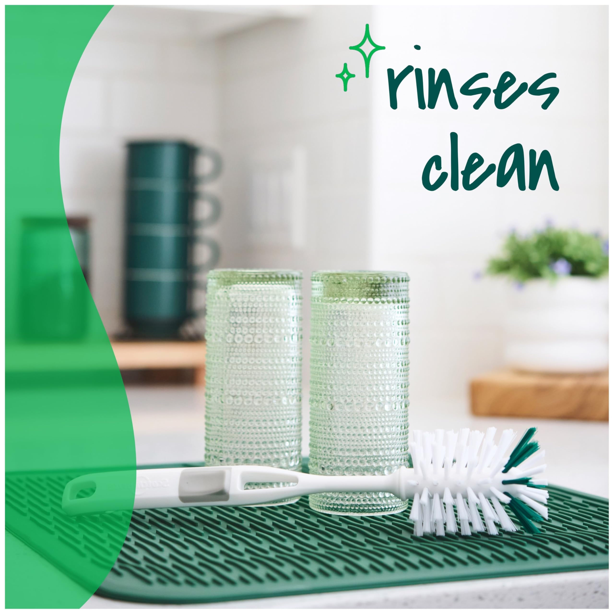 Scotch-Brite Glass and Water Bottle Brush, Long-Lasting, Safe on Glassware, Shaker Bottles, Food Processors, & More, Non-Slip Handle, Durable, Reusable, Clean in Top Rack of Your Dishwasher