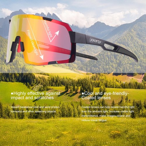 Xenchi Sports Sunglasses for Men & Women, UV Protection, Polarized & Non-Polarized, Myopia Frame, Cycling & Running Glasses (Red)