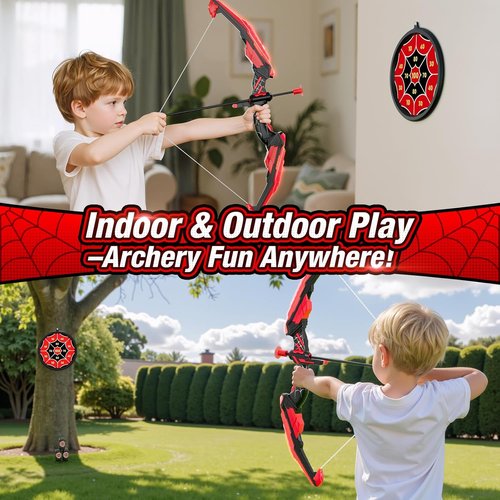 HYES Bow and Arrow Set - LED Light Up Archery Kit with 12 Suction Cup Arrows & Targets | Indoor Outdoor Fun for Kids Ages 4-12