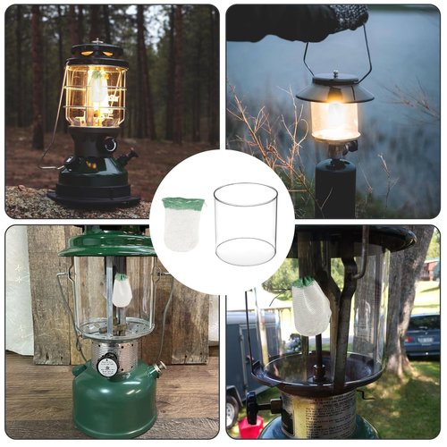 10 Propane Lantern Mantles and 1 Lantern Glass Globe Replacement Parts, Compatible with Coleman Kerosene Lanterns, Propane Lantern Mantle Replacement Suitable for Outdoor Camping Propane Lantern