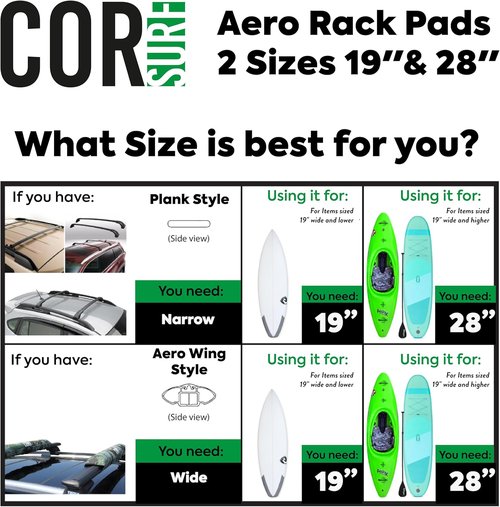 COR Surf Aero Roof Rack Pad - Premium No-Scratch Silicone Tie Down Straps for Surf, SUP, Kayak | 19" Wide