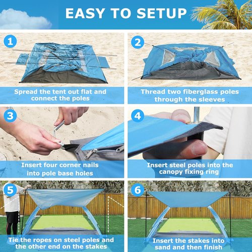 Gorich Beach Tent - Portable Sun Shelter with UPF 50+ UV Protection | Easy Setup for 3-8 Persons