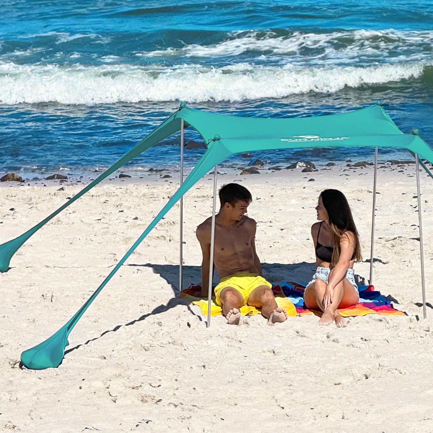 SUN NINJA Beach Tent Sun Shelter | UPF50+ Easy Pop-Up Canopy for Camping & Picnics - Includes Sand Shovel & Stability Poles