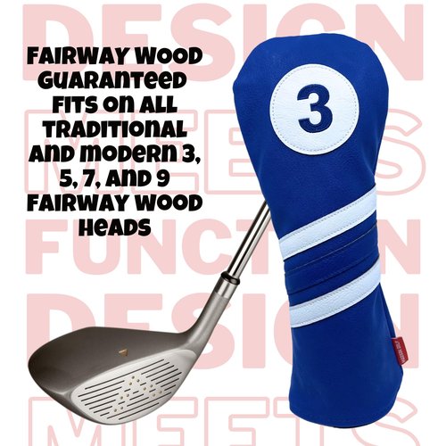 Madson Golf Cart Magnet Headcovers - Club Covers for Clubs, with Rubber Magnet for Secure Positioning and Quick Access, Magnetic Golfing Accessories, Cart Accessories (3 Wood - Blue and White)