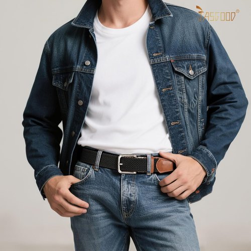JASGOOD Reversible Elastic Braided Belt - 1.34" Casual Woven Stretch Golf Belt for Men