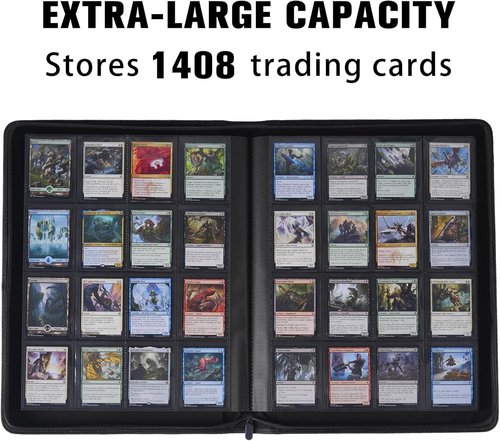 Card Binder - 16 Pocket Trading Card Holder with 44 Sleeves | Zipper Album for TCG & Sports Cards - Black