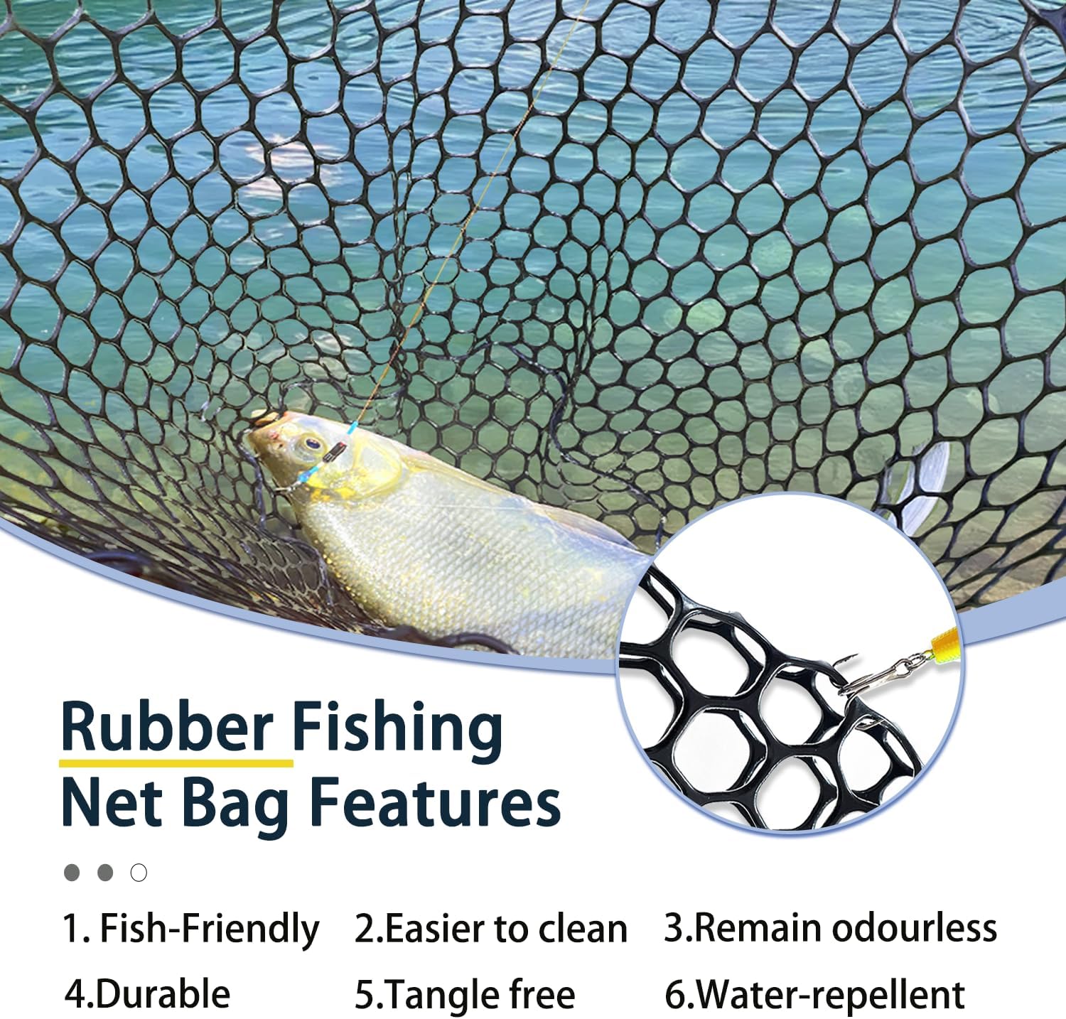 Telescoping Rubber Fishing Net - 64"/46" Long Silicone Landing Net for Kayak & Saltwater Fishing