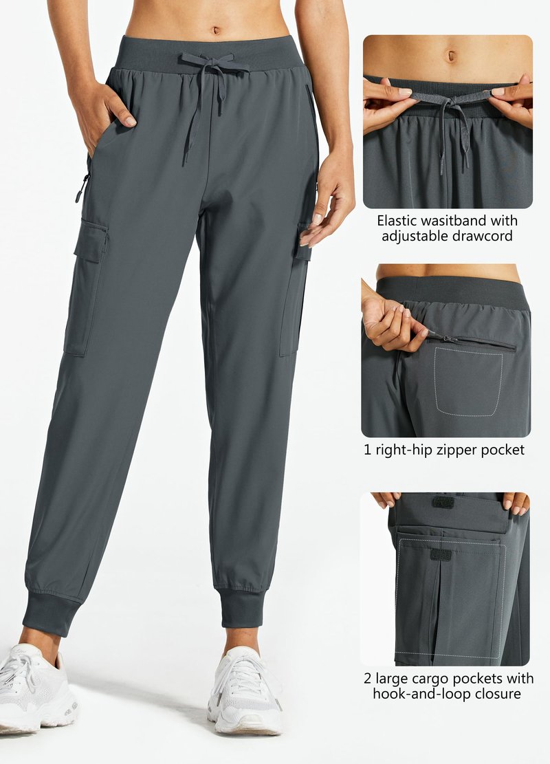 Libin Women's Cargo Joggers Lightweight Quick Dry Hiking Pants Athletic Lounge Casual Travel Tall, Steel Gray L