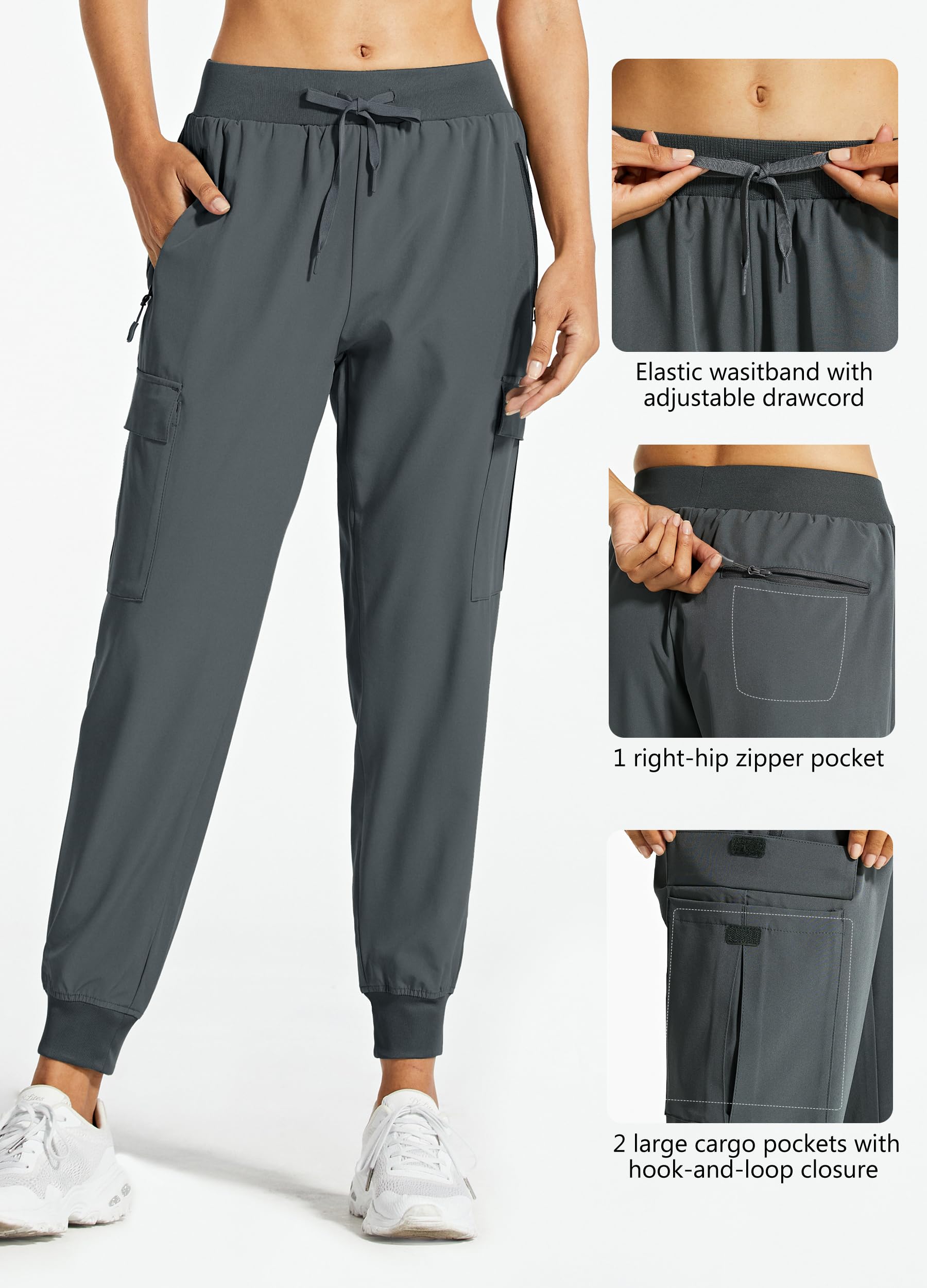 Libin Women's Cargo Joggers Lightweight Quick Dry Hiking Pants Athletic Lounge Casual Travel Tall, Steel Gray M