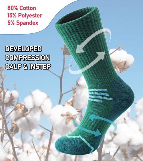 FNOVCO Women's Hiking Walking Running Crew Socks Thick Cushioned Athletic Compression Socks 5 Pairs (Multicolor 03, 9-11)
