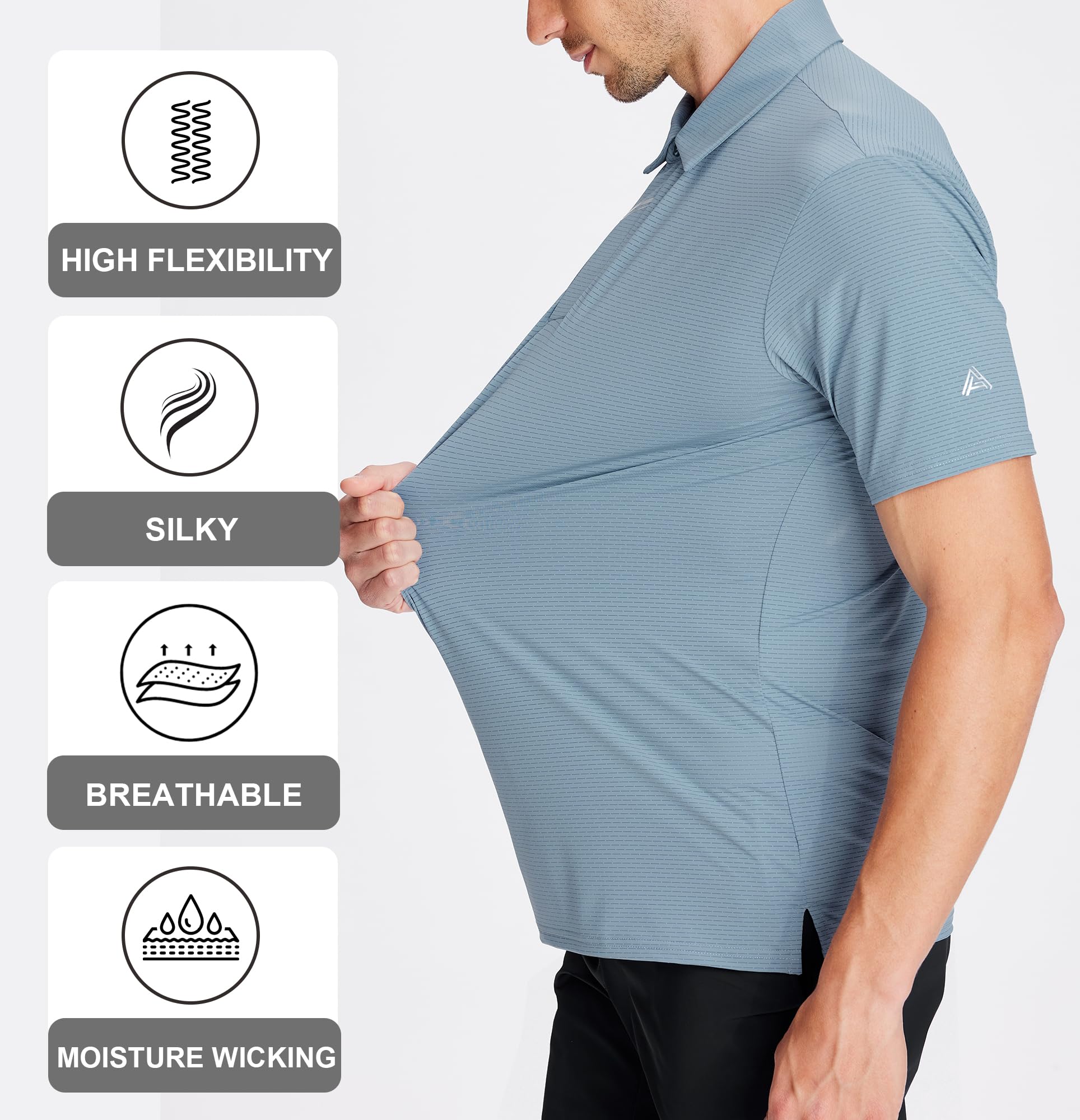 Esabel.C Jacquard Golf Shirts for Men Moisture Wicking Short Sleeve Performance Dry Fit Active Mens Polo Shirts,Grey,L