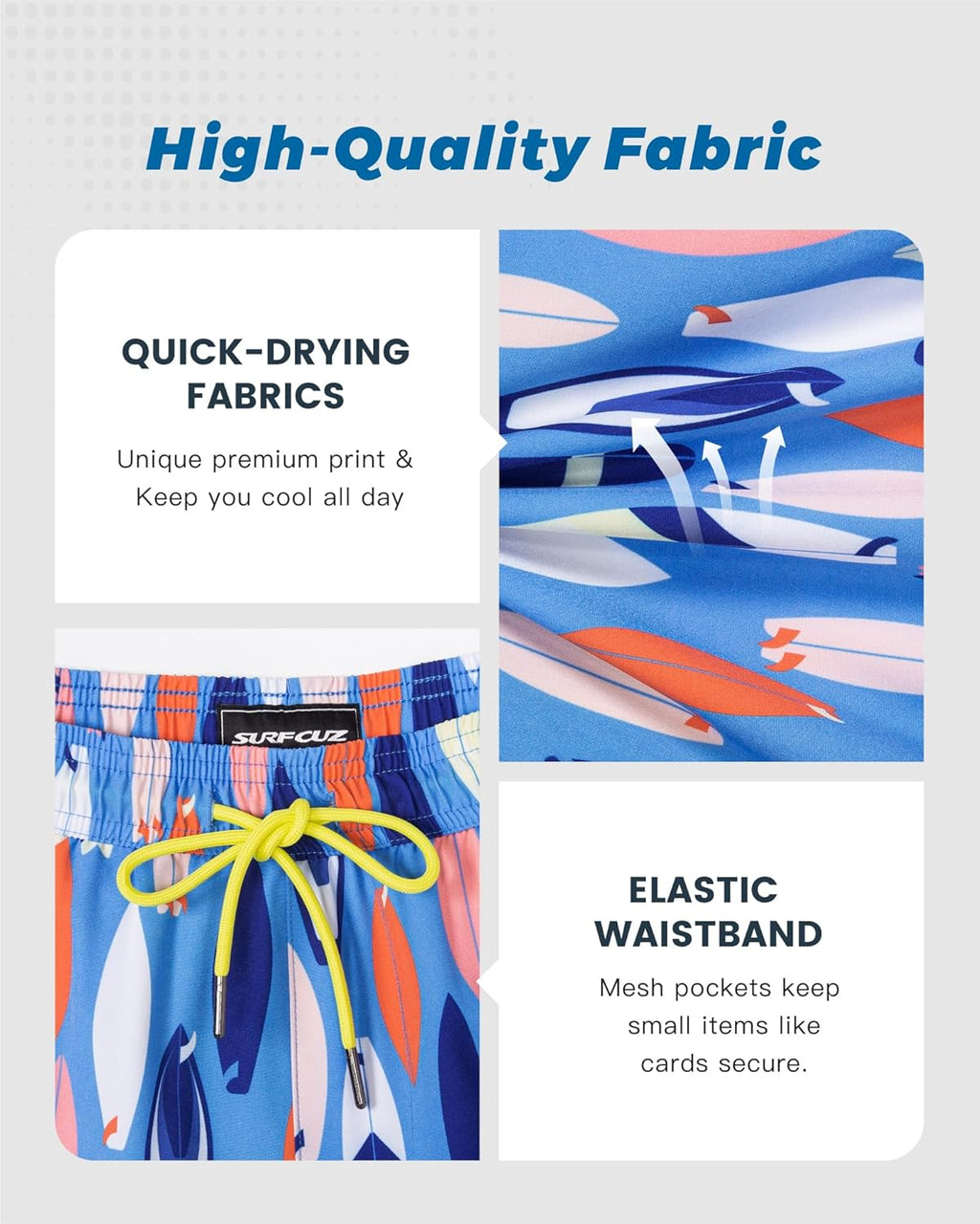 Surf Cuz Men's Swim Trunks - Quick Dry 5-Inch Bathing Suit with Compression Liner & Zipper Pockets