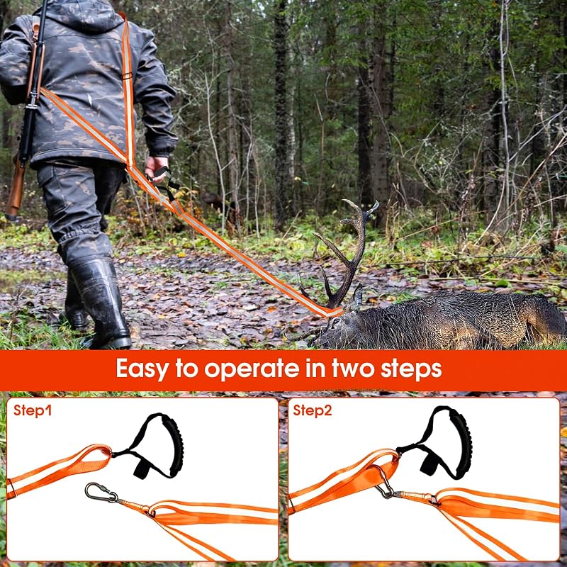 Heavy Duty Deer Drag Harness with Rope - 400 lb Capacity, Adjustable Strap Set - 1 Set (Variation of THIS listing)