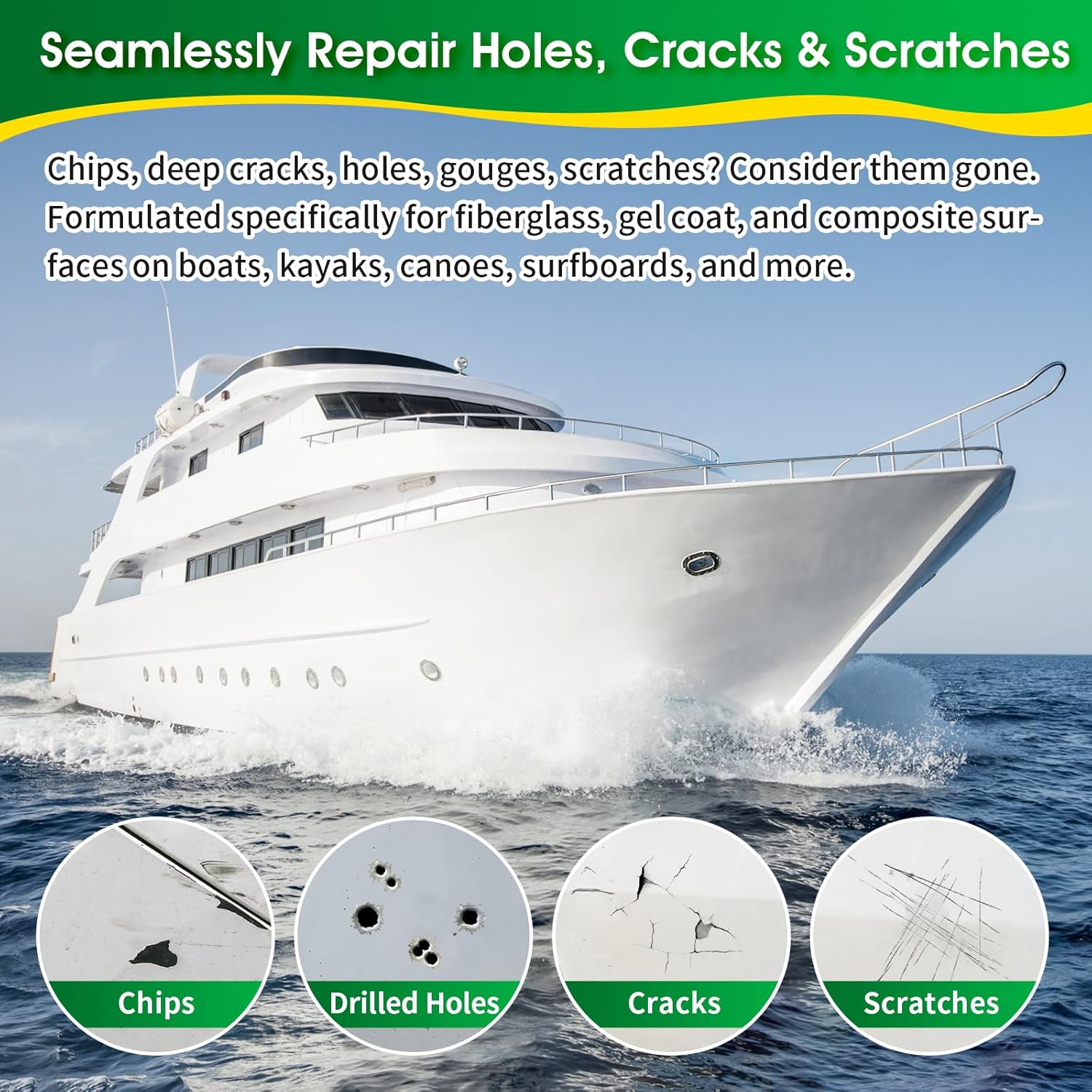 Skiennix Marine Fiberglass Repair Kit - 120g Gel Coat Epoxy Filler for Boats | Fix Holes, Chips & Cracks