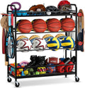 EXTCCT Garage Sports Equipment Organizer - Rolling Ball Storage Bin with Wheels | Basketball & Baseball Gear Rack
