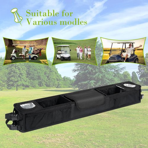 Little World Golf Cart Front Storage Basket - Golf Cart Front Basket with Insulated Cup Holders, No-Drilling Installatio Golf Cart Storage Accessory (Black)