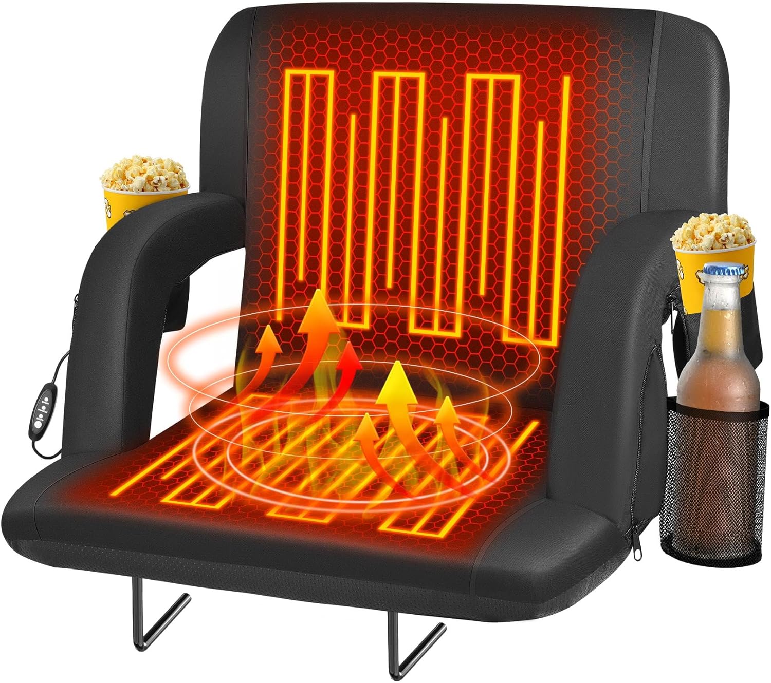 Seeutek Heated Stadium Seats - Portable Bleacher Chairs with Back Support & USB Heating | 21in, 5 Pockets