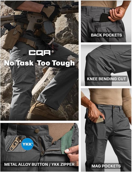 CQR Men's Tactical Pants - Lightweight Water Resistant Ripstop Cargo for Hiking & Work | Outdoor Apparel