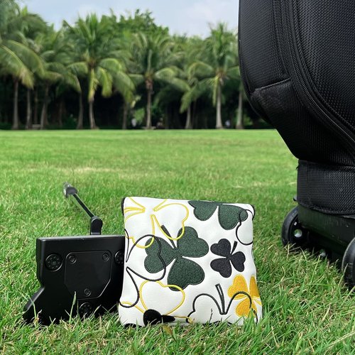 Lucky Clover Heel Shaft Golf Square Mallet Putter Cover Headcover Magnetic, Golf Club Protector for Taylormade Spider Mallet Putter