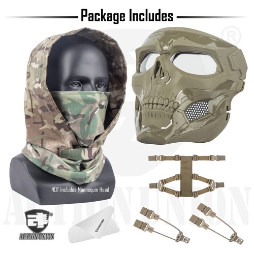 ACTIONUNION Airsoft Mask Full Face Skull Balaclava Face Mask Men Skeleton Mask Tactical Protective Paintball Mask Cosplay Costume (Tan)