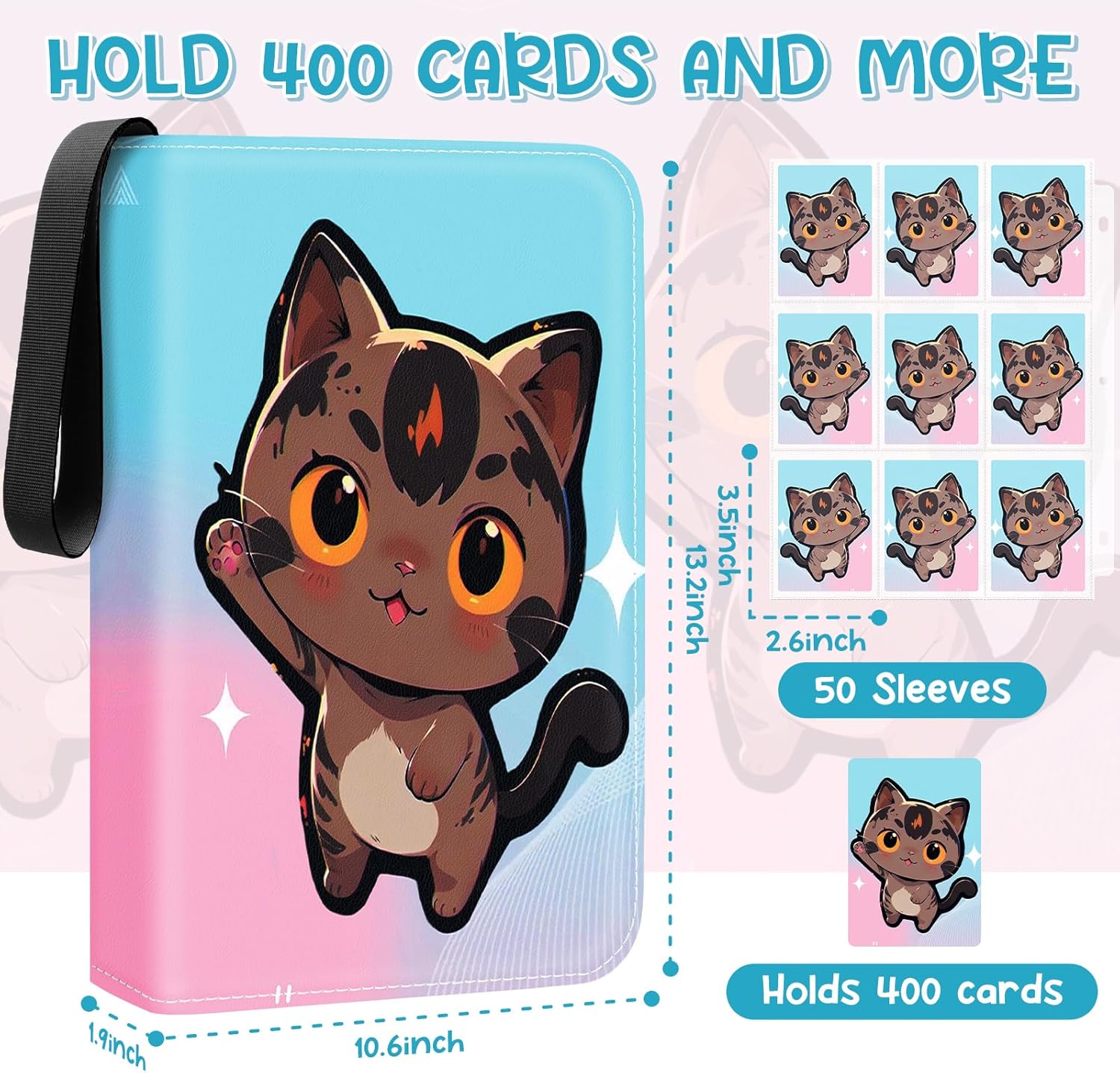 Skiennix Card Binder - 400 Card Holder Album with 50 Removable Sleeves | Pink & Blue for MTG & Sports Cards