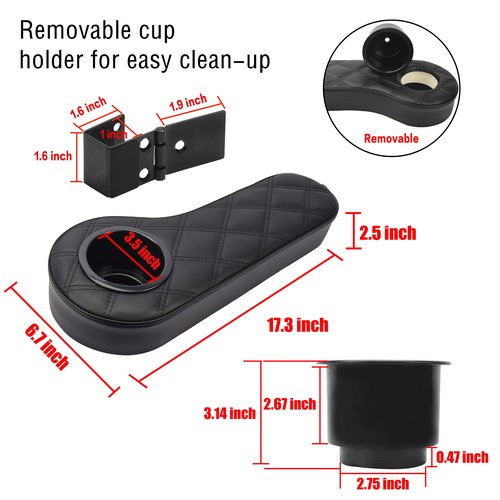 NOKINS Golf cart flip armrest with Cup Holder, no Drilling Required, for Club car/EzGo/Yamaha, Club cart Black Stitching armrest kit