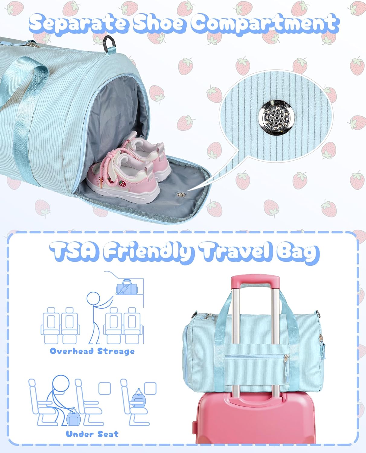 Skiennix Girls Gym Bag - Personalized Dance Duffle with Shoe Compartment & Toiletry Bag | Perfect Birthday Gift for 8-Year-Olds