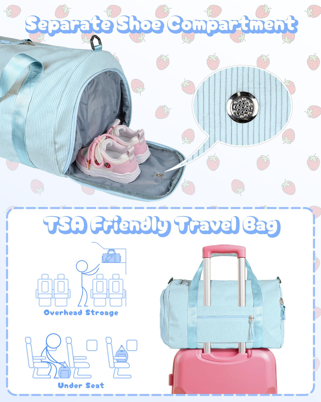 Vogewood Trending Gift for 7 Year Old Girl, Girls Gym Bag, Kids Personalized Dance Bags with Shoe Compartment, Customized Travel Duffle with Toiletry Bag, Dorm Room Essentials (Letter M)