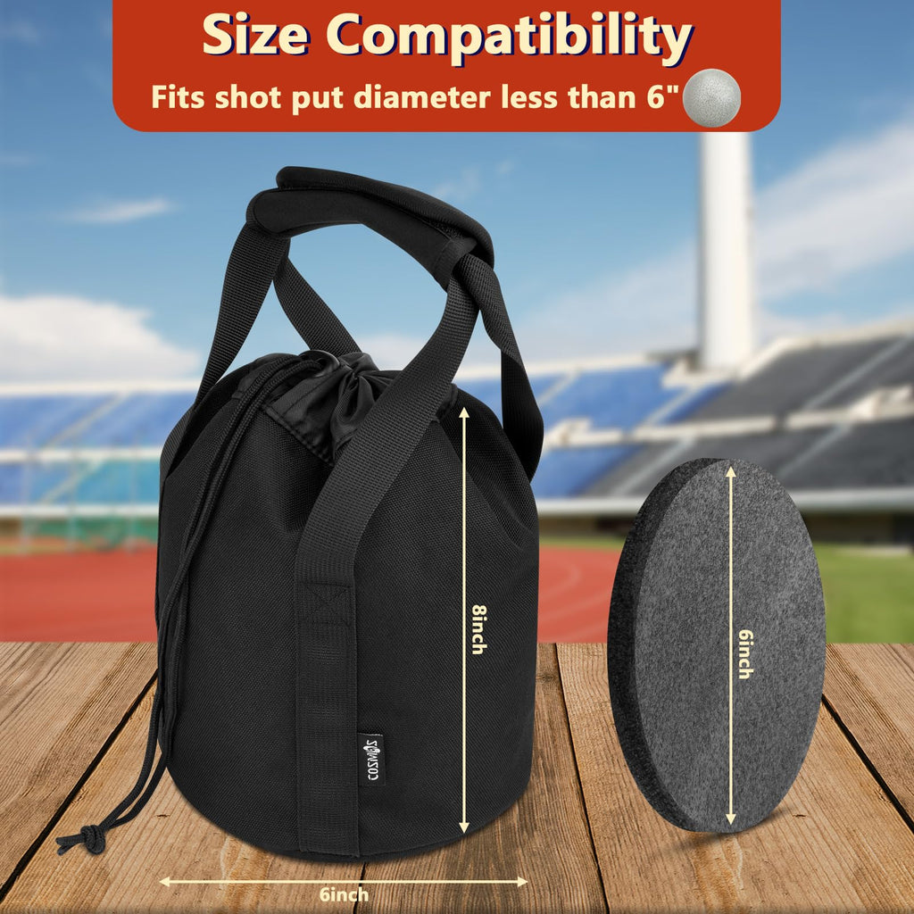 Cosmos Shot Put Bag with Comfortable Handle and Foam Pad, Portable Shot Put Ball Carry Bag for Carrying Single Ball from 6 LBS to 16 LBS (Black)
