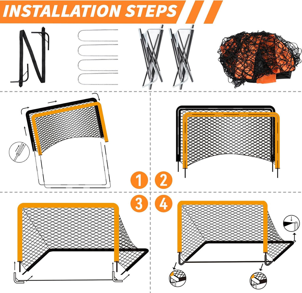 Skiennix 2-Pack Soccer Goals - Pop Up Folding Mini Goals for Indoor/Outdoor Practice | 4’ x 3’ with Carry Bag