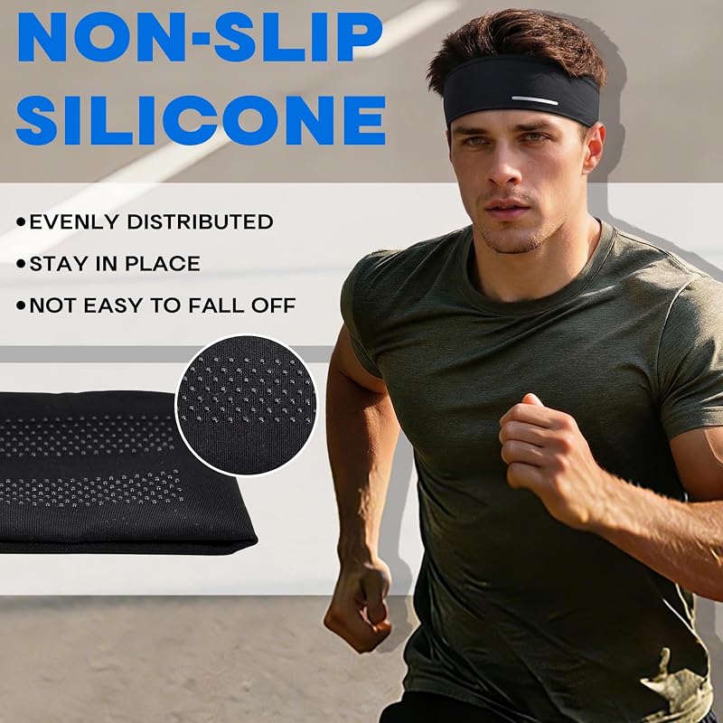 Sukeen 2-Pack Lightweight Mens Headband - Black/Blue, 8cm Sweat-Wicking, Anti-Slip