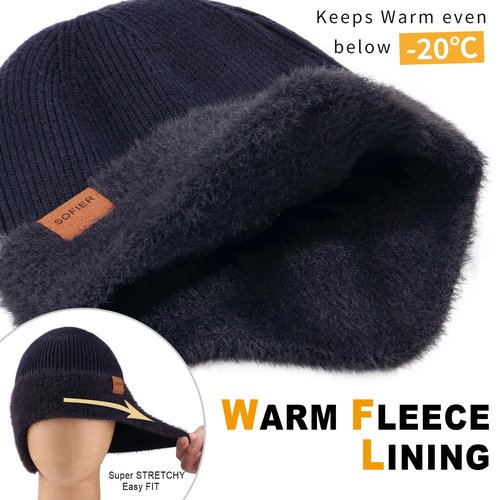 Sofier Winter Hat Fleece Lined Beanie with Earflap Neck Warmer Scarf Touchscreen Gloves Warm Knit Set for Men Women