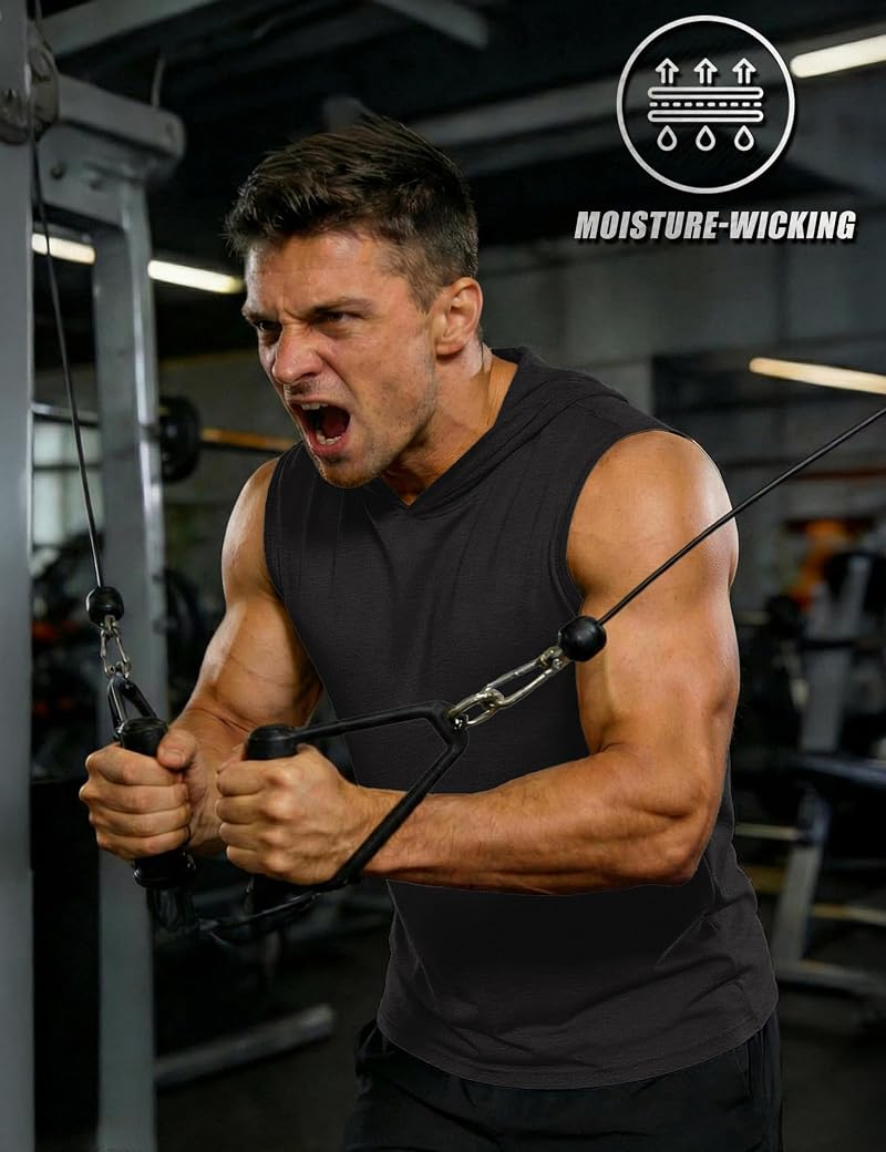 Cotrasen Black Medium Sleeveless Hoodies for Men – Light Weight UPF 50+ Sun Protection Tank Top