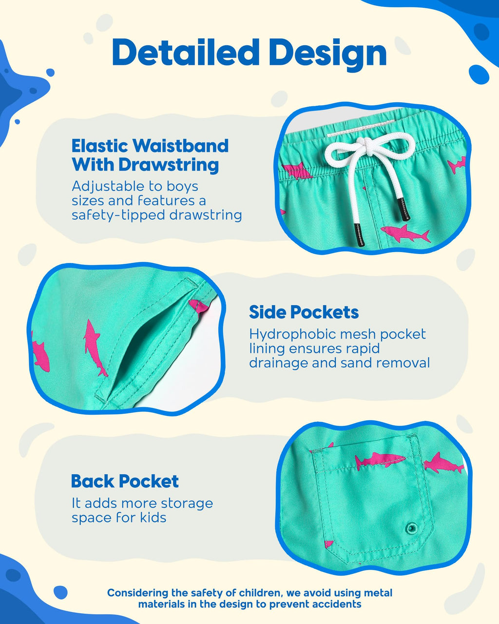 maamgic Boys Swim Trunks Toddler Swim Shorts Little Boys Bathing Suit Swimsuit Toddler Boy Swimwear,Shark SkyBlue,2 T