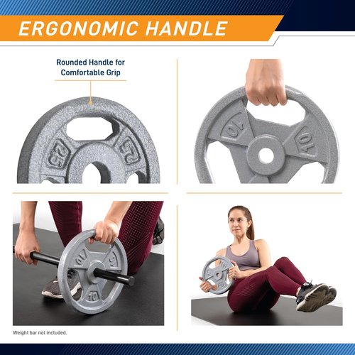 Marcy Classic Cast Iron Grip Plates - Perfect for Strength Training & Weightlifting | 1" Size