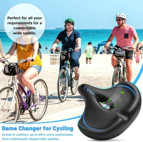 CDYWD Oversized Bike Seat - Extra Wide Comfort Cushion for Men & Women | Soft Padded Replacement Saddle for Peloton, Cruiser, Ebike