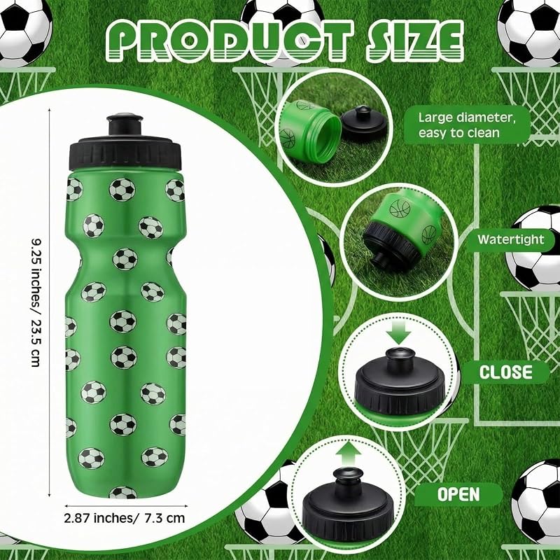 12 Soccer Water Bottles & 12 Drawstring Bags Set - 24 oz Sports Bottle with 13x17 in Bag - Leaks-Proof, Ideal for Soccer Events