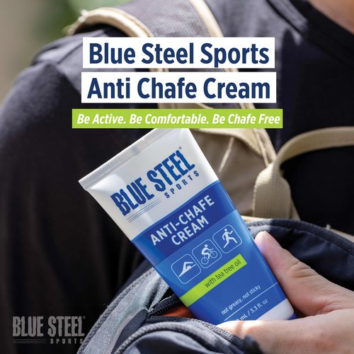 Blue Steel Sports Anti Chafe Cream 100ml – Long-Lasting Protection for Running, Cycling & Sports | Sweat & Water Resistant | Non-Greasy, Non-Staining | For Sensitive Skin, Men & Women