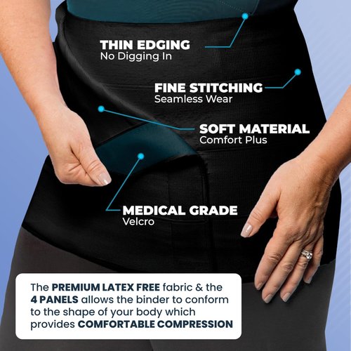 QORE LOGIQ Plus Size Abdominal Binder Post Surgery - C Section Belly Binder, Postpartum Belly Band, Adjustable 12" Compression Wrap for Stomach & Hernia Belt, Black 4XL (Black, XXXX-Large)